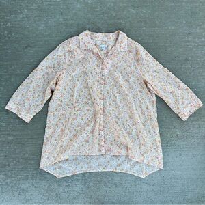J.Jill Floral Button Down 3/4 Sleeve Tunic Blouse XL Missy